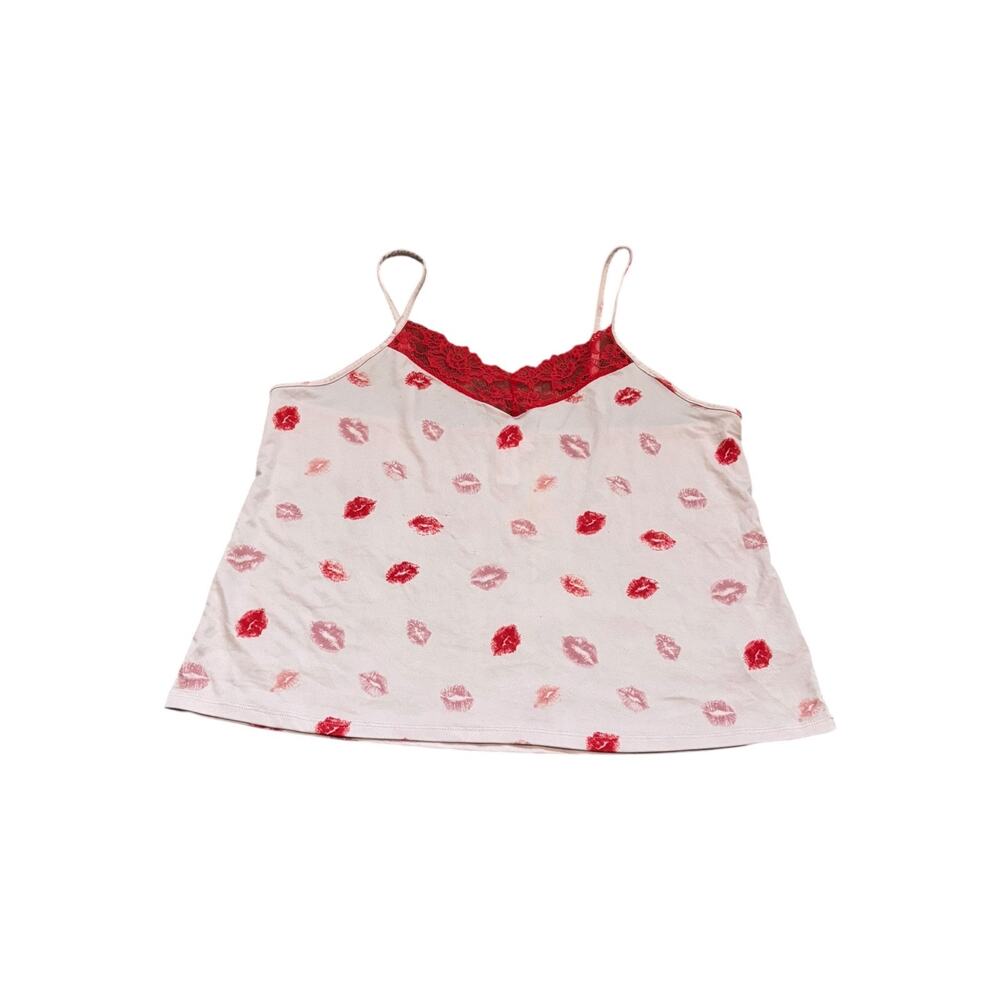 Joyspun Pink Pajama Camisole Kisses Lips Red Lace Size M
